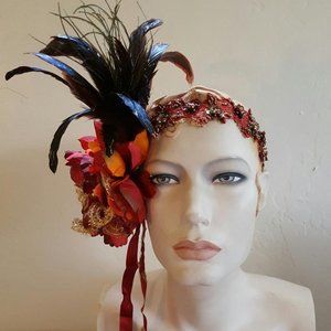 Deep Red & Gold Gatsby Inspired Headpiece